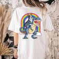 Boston Terrier Riding Dinosaur T-Rex Boys Kids Rainbow Women's Comfort Colors T-Shirt Back Print Ivory