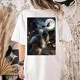 Boston Terrier Selfie Full Moon Flying Witch Halloween Dog Women's Comfort Colors T-Shirt Back Print Ivory