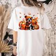 Boston Terrier Thanksgiving Leopard Pumpkins Fall Leaves Women's Comfort Colors T-Shirt Back Print Ivory