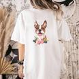 Brown Boston Terrier With Flowers And Feathers Women's Comfort Colors T-Shirt Back Print Ivory