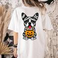 Halloween Dog Boston Terrier Mummy Costume Men Women Kids Women's Comfort Colors T-Shirt Back Print Ivory