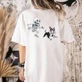 Skeleton Chasing Dog Boston Terrier Halloween Pet Lover Women's Comfort Colors T-Shirt Back Print Ivory