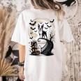 Spooky Halloween Moon Boston Terrier Boston Bull Bostie Women's Comfort Colors T-Shirt Back Print Ivory