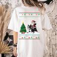 Ugly Christmas Tree Lights Xmas Santa Riding Boston Terrier Women's Comfort Colors T-Shirt Back Print Ivory