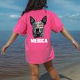 4th July Blue Heeler Dog Merica Patriotic USA Flag Cute Women's Comfort Colors T-Shirt Back Print Crunchberry