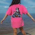 Biker Boston Terrier Dog Riding Motorbike Women's Comfort Colors T-Shirt Back Print Crunchberry