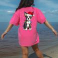 Boston Terrier Christmas Santa Hat Tree Lights Pajama Women's Comfort Colors T-Shirt Back Print Crunchberry