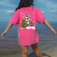 Boston Terrier Christmas Tree Lights Santa Hat Women's Comfort Colors T-Shirt Back Print Crunchberry