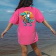 Boston Terrier Dog Riding Dinosaur T Rex Boys Women's Comfort Colors T-Shirt Back Print Crunchberry