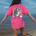 Boston Terrier Riding Dinosaur T-Rex Boys Kids Rainbow Women's Comfort Colors T-Shirt Back Print Crunchberry