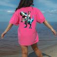 Boston Terrier Riding T-Rex Dinosaur Dog Lover Women's Comfort Colors T-Shirt Back Print Crunchberry