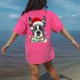 Boston Terrier Santa Christmas Tree Lights Xmas Boys Men Dog Women's Comfort Colors T-Shirt Back Print Crunchberry