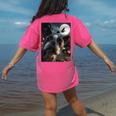 Boston Terrier Selfie Full Moon Flying Witch Halloween Dog Women's Comfort Colors T-Shirt Back Print Crunchberry