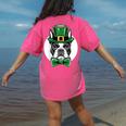Green Boston Terrier Shamrock St Patricks Day Boston Terrier Women's Comfort Colors T-Shirt Back Print Crunchberry