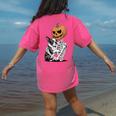 Halloween Skeleton Boston Terrier Women's Comfort Colors T-Shirt Back Print Crunchberry