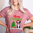 Boston Terrier Christmas Tree Lights Xmas Dog Lover Women's Heather T-Shirt Heather Mauve