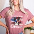 Boston Terrier Dad American Flag 4th Of July Dog Fathers Day Women's Heather T-Shirt Heather Mauve