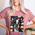 Boston Terrier Dog American Flag 4th Of July Patriotic Puppy Women's Heather T-Shirt Heather Mauve