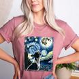 Boston Terrier Dog Art Van Gogh Starry Night Boston Terrier Women's Heather T-Shirt Heather Mauve