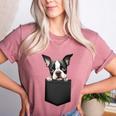 Boston Terrier Dog Puppy Dog In Pocket Cute Pet Lover Women's Heather T-Shirt Heather Mauve