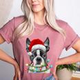 Boston Terrier Dog Santa Christmas Tree Lights Xmas Women's Heather T-Shirt Heather Mauve