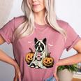 Boston Terrier Ghost Boo Halloween Costume Spooky Season Women's Heather T-Shirt Heather Mauve