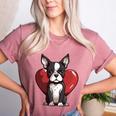 Boston Terrier Mom Dad Bostie Dog Lover Valentines Day Women's Heather T-Shirt Heather Mauve
