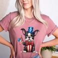 Boston Terrier Puppy Dog Holds His American Flag 4th Of July Women's Heather T-Shirt Heather Mauve
