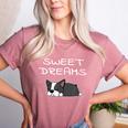 Boston Terrier Puppy Sweet Dreams Pajama For Bedtime Women's Heather T-Shirt Heather Mauve