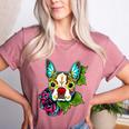 Boston Terrier In Red Day Of The Dead Sugar Skull Dog Women's Heather T-Shirt Heather Mauve