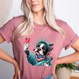Boston Terrier Selfie Statue Of Liberty 4th Of July American Women's Heather T-Shirt Heather Mauve