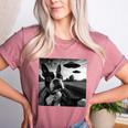 Boston Terrier Graphic Selfie With UFOs Weird Aliens Women's Heather T-Shirt Heather Mauve
