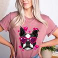 Boston Terrier Valentines Day Shirt Heart Dog Lover Women's Heather T-Shirt Heather Mauve