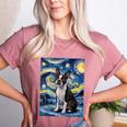 Boston Terrier Van Gogh Starry Night Women's Heather T-Shirt Heather Mauve