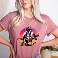 Boston Terrier Wearing A Cowboy Hat On T-Rex Women's Heather T-Shirt Heather Mauve