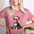 Cute Boston Terrier Dog Christmas Merry X-Mas Graphic Women's Heather T-Shirt Heather Mauve