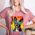 Dog Boston Terrier Hawaiian Women's Heather T-Shirt Heather Mauve