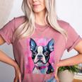 Dog Pink Boston Terrier Women's Heather T-Shirt Heather Mauve