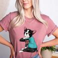 Father's Day Gift Dog Dad Boston Terrier i Love Dad Tattoo Women's Heather T-Shirt Heather Mauve