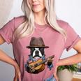 Guitar Shirt Boston Terrier Dog Playing Acoustic Guitar Women's Heather T-Shirt Heather Mauve