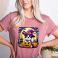 Halloween Boston Terrier Dog Breed With Jack O' Lantern Art Women's Heather T-Shirt Heather Mauve