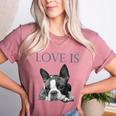 Love Is Boston Terrier Bostie Women's Heather T-Shirt Heather Mauve