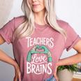 Teacher Halloween Shirt Women Men Teachers Love Brains Women&#x27;s Heather T-Shirt Heather Mauve
