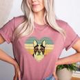 Vintage American Boston Terrier Lovers Valentine's Day Women's Heather T-Shirt Heather Mauve