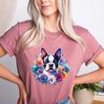 Watercolor Floral Boston Terrier Mama Dog Lover Mother's Day Women's Heather T-Shirt Heather Mauve