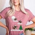 Xmas Lighting Tree Santa Riding Boston Terrier Christmas Women's Heather T-Shirt Heather Mauve