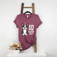 10 Years Old Birthday Boston Terrier Dog Lover 10th Party For Men Women Kids Women's Heather T-Shirt Heather Maroon