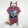 Boston Terrier Dog Art Van Gogh Starry Night Boston Terrier Women's Heather T-Shirt Heather Maroon