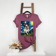 Boston Terrier Dog Starry Night Painting Women's Heather T-Shirt Heather Maroon