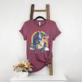 Boston Terrier Riding Dinosaur T-Rex Boys Kids Rainbow Women's Heather T-Shirt Heather Maroon